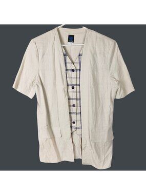 Panther Vintage 2 in 1 Linen Blend Plaid Vest Shirt Womens 10 Summer Office Laye